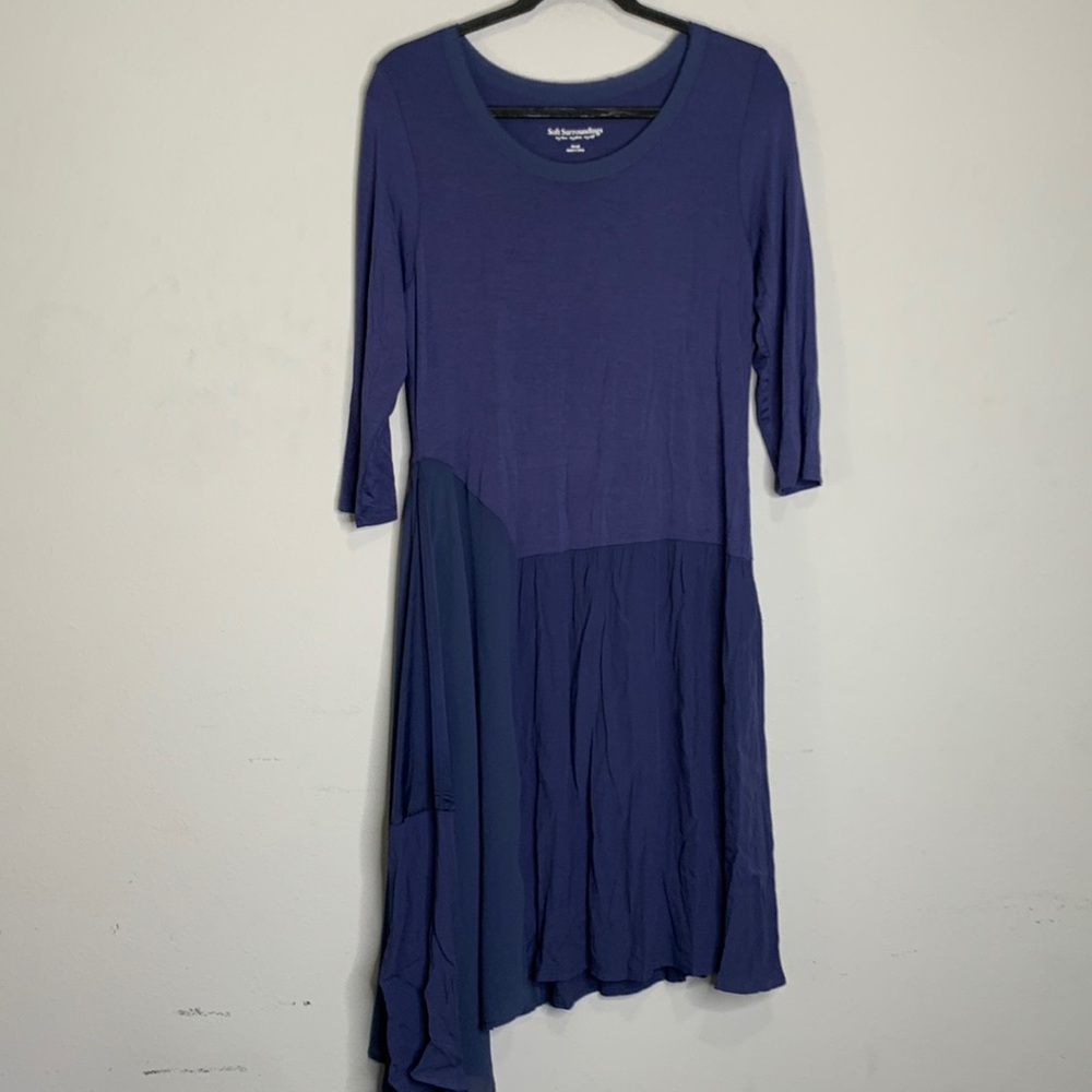 Soft surroundings blue handkerchief jersey dress S